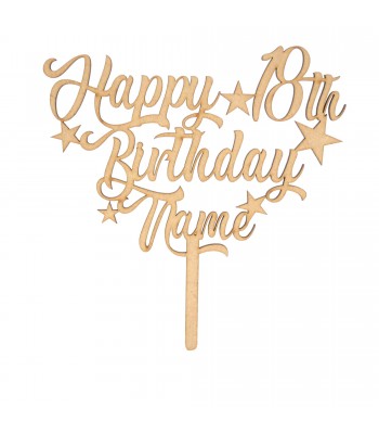 Personalised Happy Birthday Cake Topper Any Name With Stars Gold Glitter